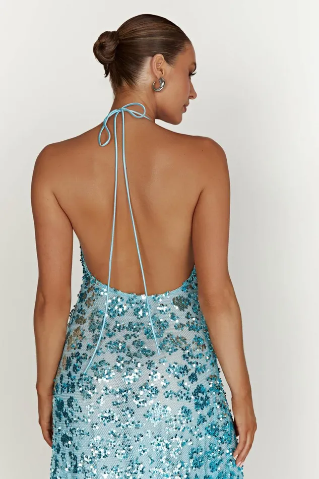Meshki Bachelorette Women Nicola Plunge Neck Sequin Maxi Dress 8211 Powder Blue Powderblue