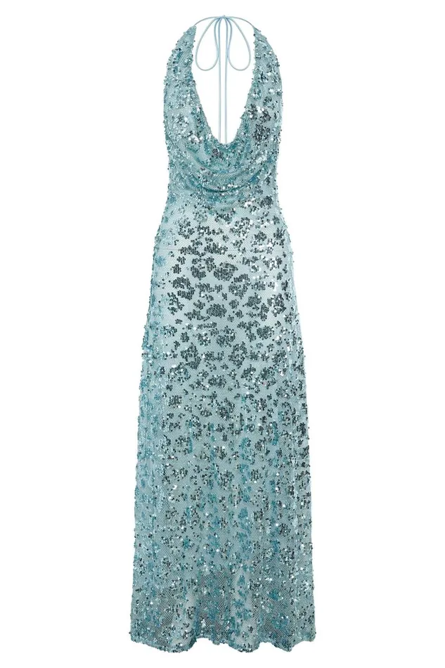 Meshki Bachelorette Women Nicola Plunge Neck Sequin Maxi Dress 8211 Powder Blue Powderblue