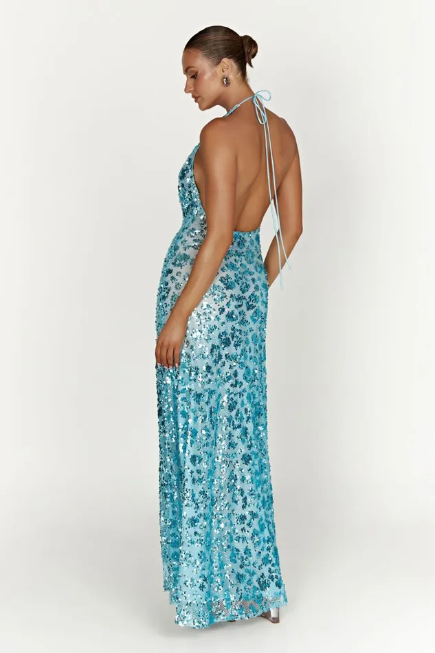 Meshki Bachelorette Women Nicola Plunge Neck Sequin Maxi Dress 8211 Powder Blue Powderblue