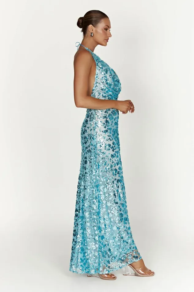 Meshki Bachelorette Women Nicola Plunge Neck Sequin Maxi Dress 8211 Powder Blue Powderblue
