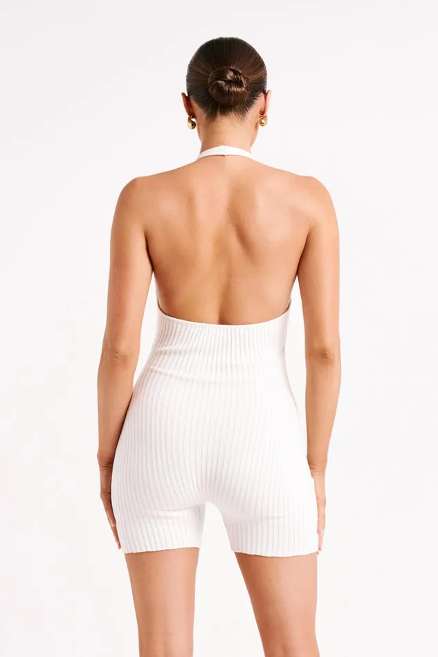 Meshki Basic Bottoms Women Aitana Halter Neck Knit Playsuit 8211 White White