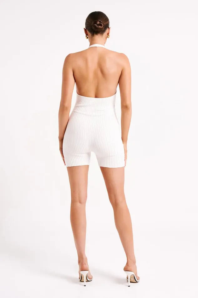 Meshki Basic Bottoms Women Aitana Halter Neck Knit Playsuit 8211 White White