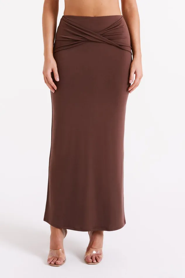 Meshki Basic Bottoms Women Ceri Maxi Twist Skirt 8211 Mocha Mocha