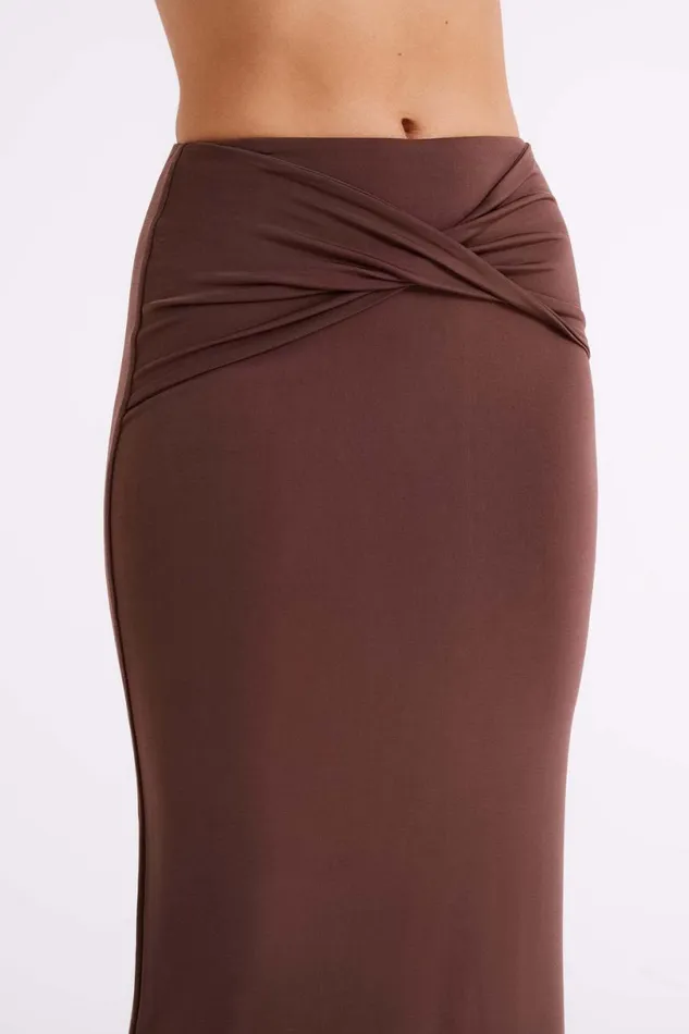 Meshki Basic Bottoms Women Ceri Maxi Twist Skirt 8211 Mocha Mocha