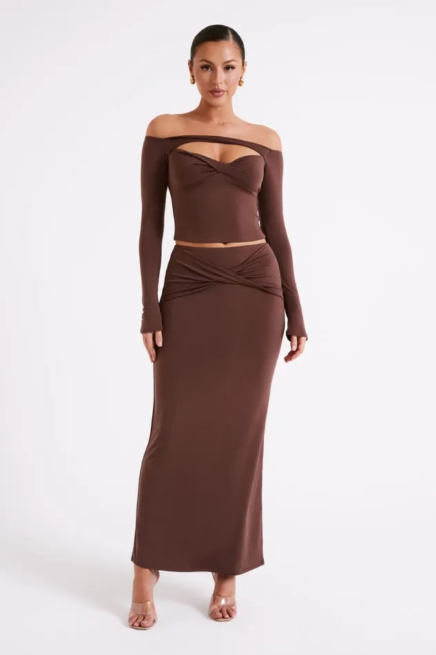 Meshki Basic Bottoms Women Ceri Maxi Twist Skirt 8211 Mocha Mocha