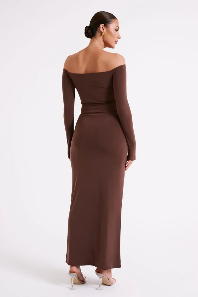 Meshki Basic Bottoms Women Ceri Maxi Twist Skirt 8211 Mocha Mocha