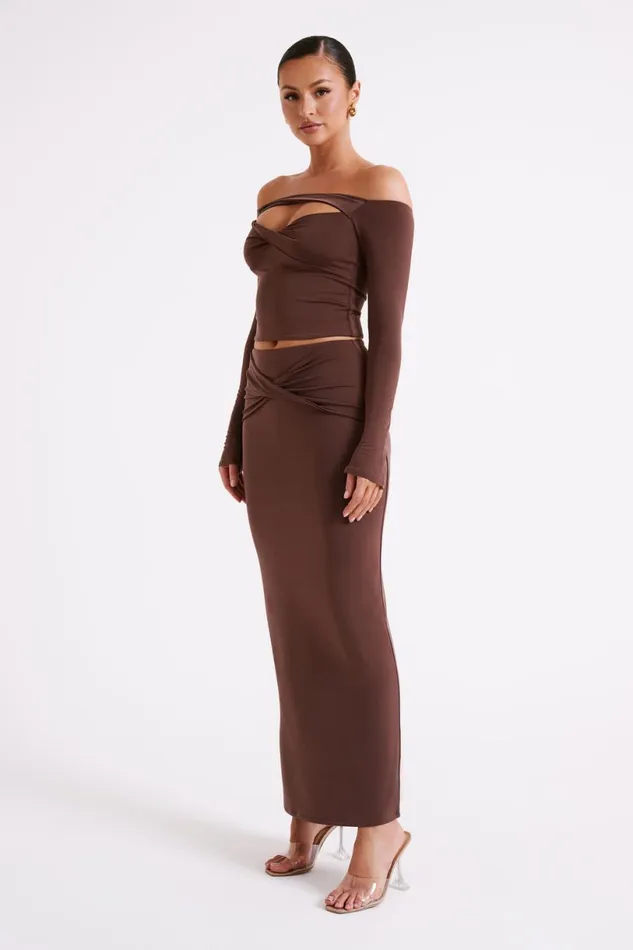 Meshki Basic Bottoms Women Ceri Maxi Twist Skirt 8211 Mocha Mocha
