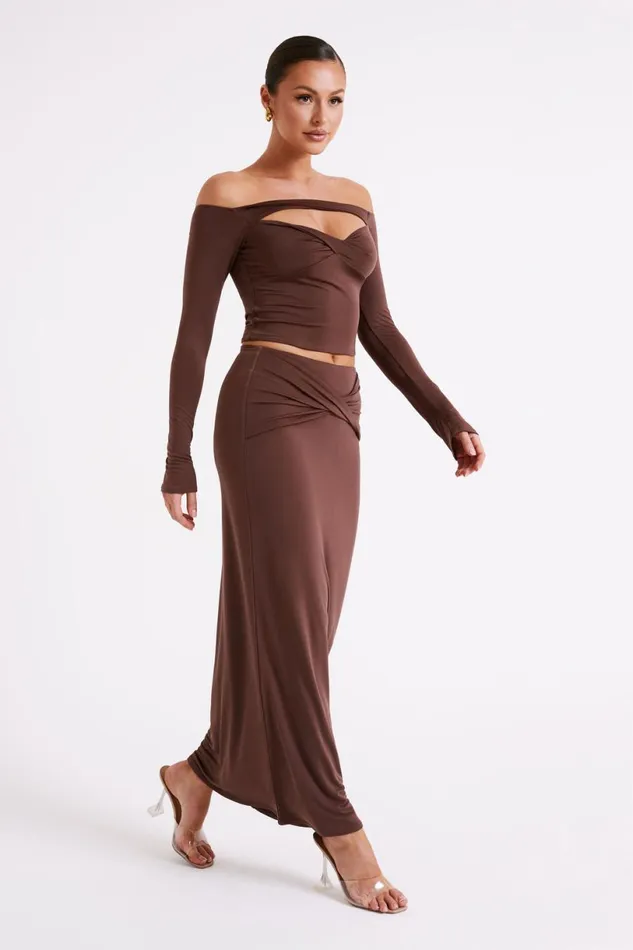 Meshki Basic Bottoms Women Ceri Maxi Twist Skirt 8211 Mocha Mocha