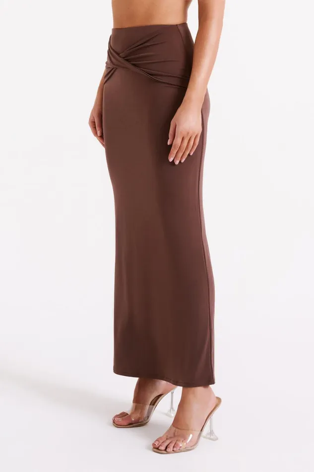 Meshki Basic Bottoms Women Ceri Maxi Twist Skirt 8211 Mocha Mocha
