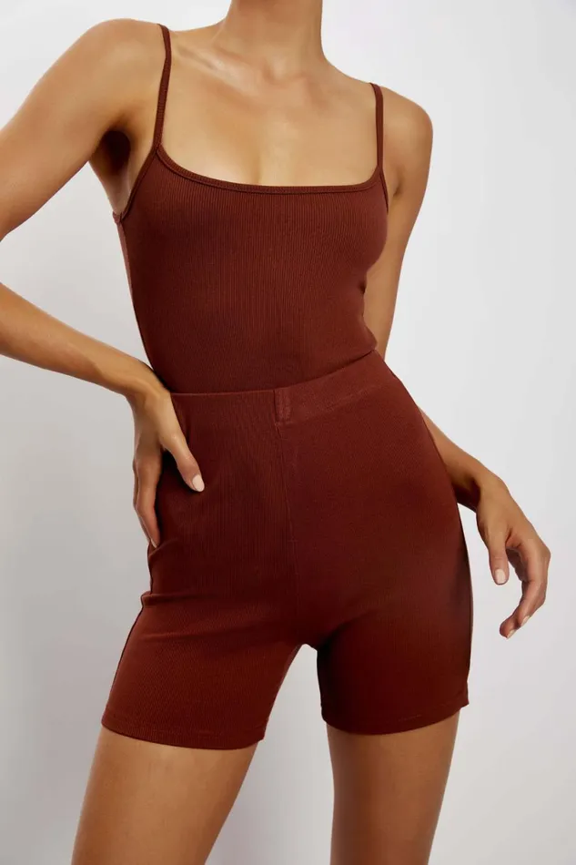 Meshki Basic Bottoms Women Lisa Ribbed Booty Short 8211 Spice Spice