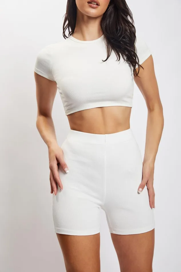 Meshki Basic Bottoms Women Lisa Ribbed Booty Short 8211 White White