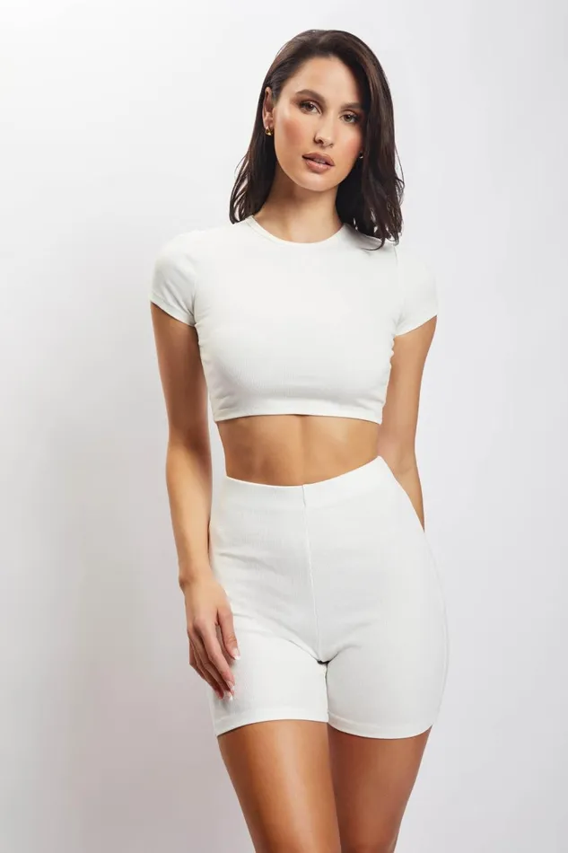 Meshki Basic Bottoms Women Lisa Ribbed Booty Short 8211 White White Meshki Basic Bottoms Women Lisa Ribbed Booty Short 8211 White White