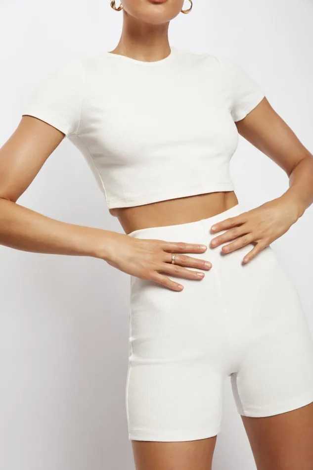 Meshki Basic Bottoms Women Lisa Ribbed Booty Short 8211 White White Meshki Basic Bottoms Women Lisa Ribbed Booty Short 8211 White White