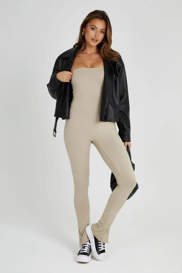 Meshki Basic Bottoms Women Peggy Strapless Jumpsuit 8211 Taupe Taupe