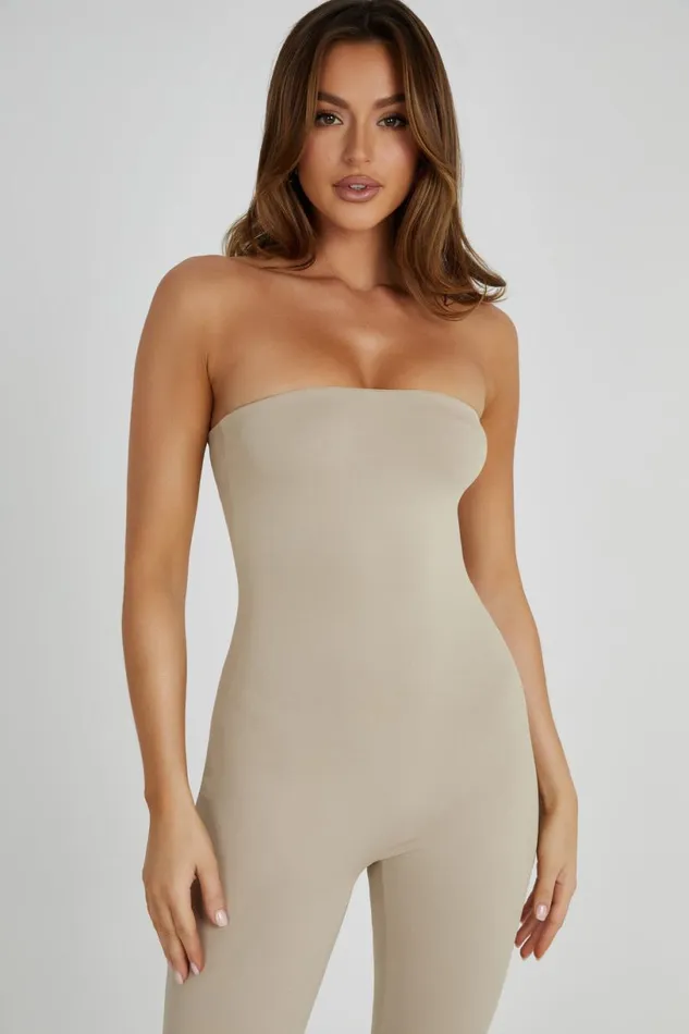 Meshki Basic Bottoms Women Peggy Strapless Jumpsuit 8211 Taupe Taupe