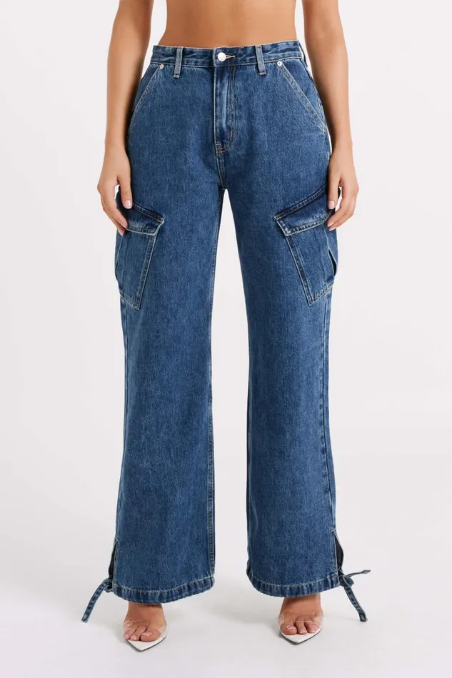 Meshki Basic Bottoms Women Thelma Denim Cargo Pants 8211 Dark Blue Darkblue Meshki Basic Bottoms Women Thelma Denim Cargo Pants 8211 Dark Blue Darkblue