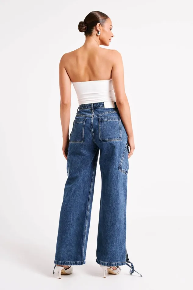 Meshki Basic Bottoms Women Thelma Denim Cargo Pants 8211 Dark Blue Darkblue