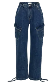 Meshki Basic Bottoms Women Thelma Denim Cargo Pants 8211 Dark Blue Darkblue