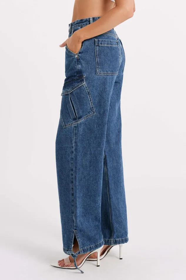 Meshki Basic Bottoms Women Thelma Denim Cargo Pants 8211 Dark Blue Darkblue