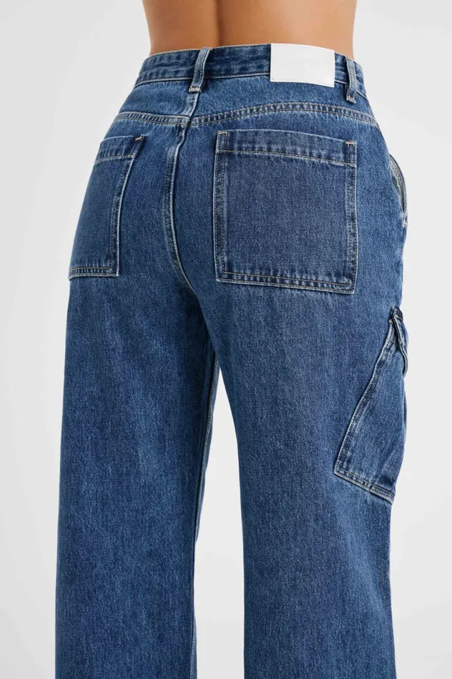 Meshki Basic Bottoms Women Thelma Denim Cargo Pants 8211 Dark Blue Darkblue