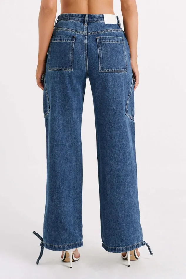 Meshki Basic Bottoms Women Thelma Denim Cargo Pants 8211 Dark Blue Darkblue