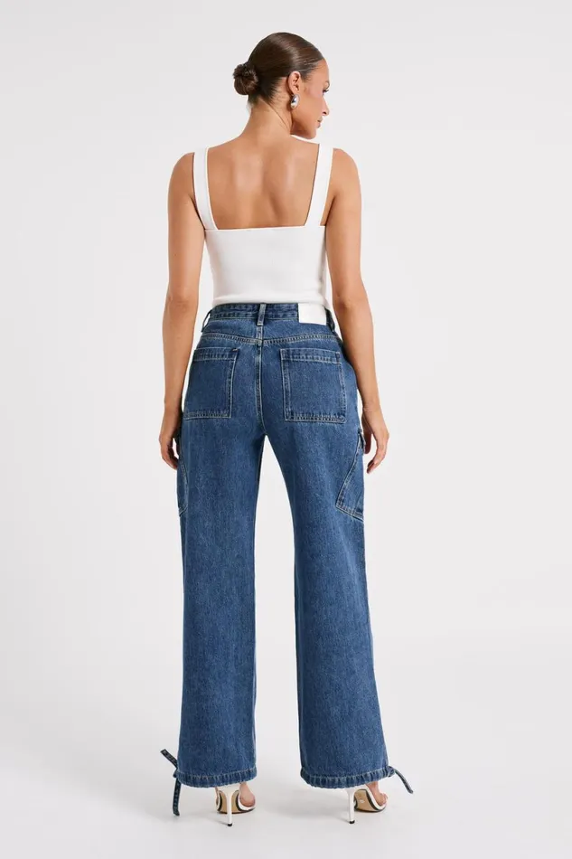 Meshki Basic Bottoms Women Thelma Denim Cargo Pants 8211 Dark Blue Darkblue
