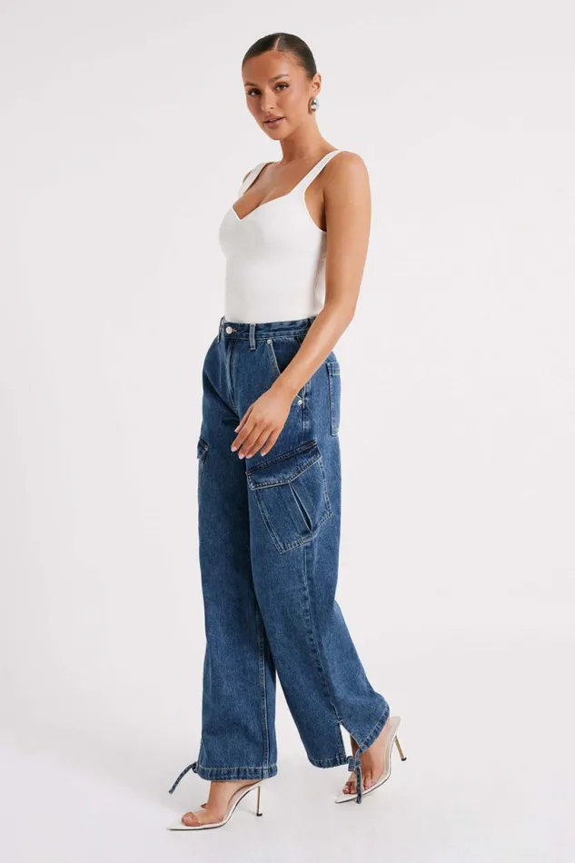 Meshki Basic Bottoms Women Thelma Denim Cargo Pants 8211 Dark Blue Darkblue