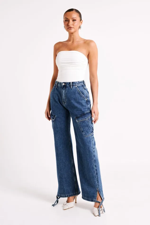 Meshki Basic Bottoms Women Thelma Denim Cargo Pants 8211 Dark Blue Darkblue