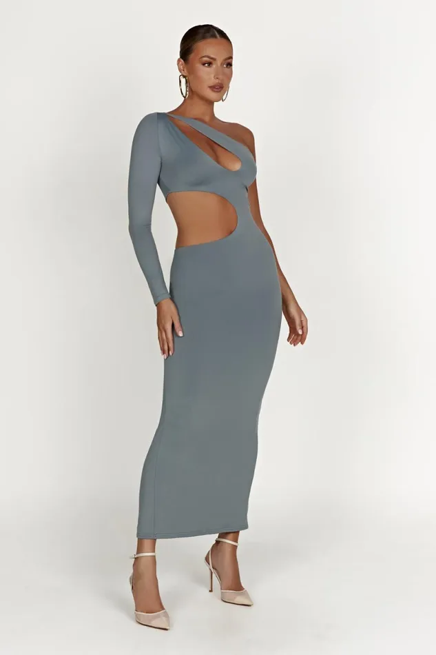 Meshki Basic Dresses Women Joyce Recycled Nylon Cut Out Maxi Dress 8211 Light Charcoal Light Charcoal