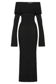 Meshki Basic Dresses Women Marisol Off Shoulder Boucle Maxi Dress 8211 Black Black