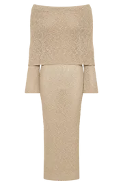 Meshki Basic Dresses Women Marisol Off Shoulder Boucle Maxi Dress 8211 Wheat Wheat