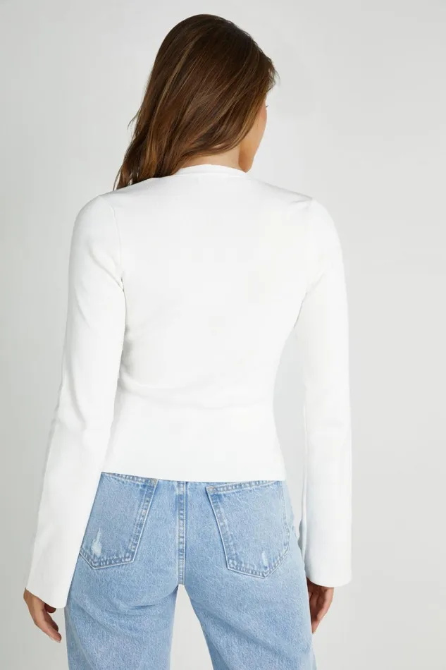 Meshki Basic Tops Women Carol Knit Twist Long Sleeve Top 8211 White White