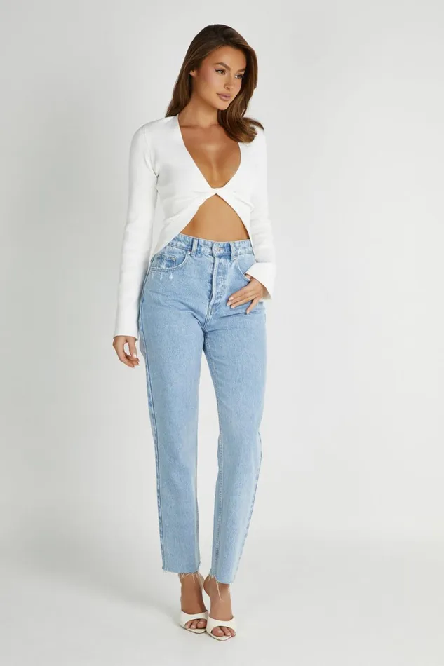 Meshki Basic Tops Women Carol Knit Twist Long Sleeve Top 8211 White White
