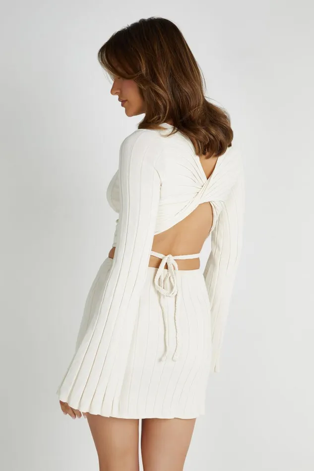 Meshki Basic Tops Women Celine Twist Back Extreme Rib Top 8211 Ivory Ivory