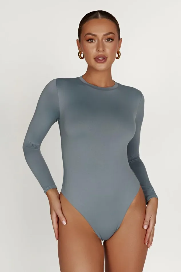 Meshki Basic Tops Women Delilah Recycled Nylon Long Sleeve Crew Neck Bodysuit 8211 Light Charcoal Lightcharcoal Meshki Basic Tops Women Delilah Recycled Nylon Long Sleeve Crew Neck Bodysuit 8211 Light Charcoal Lightcharcoal