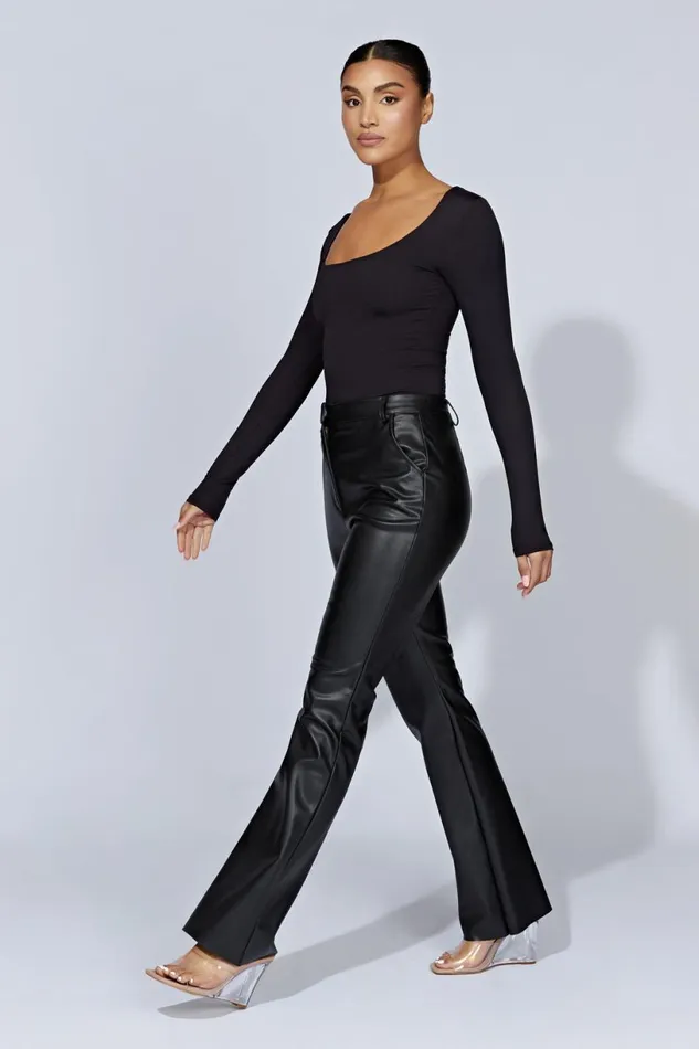 Meshki Basic Tops Women Heather Scooped Long Sleeve Top 8211 Black Black