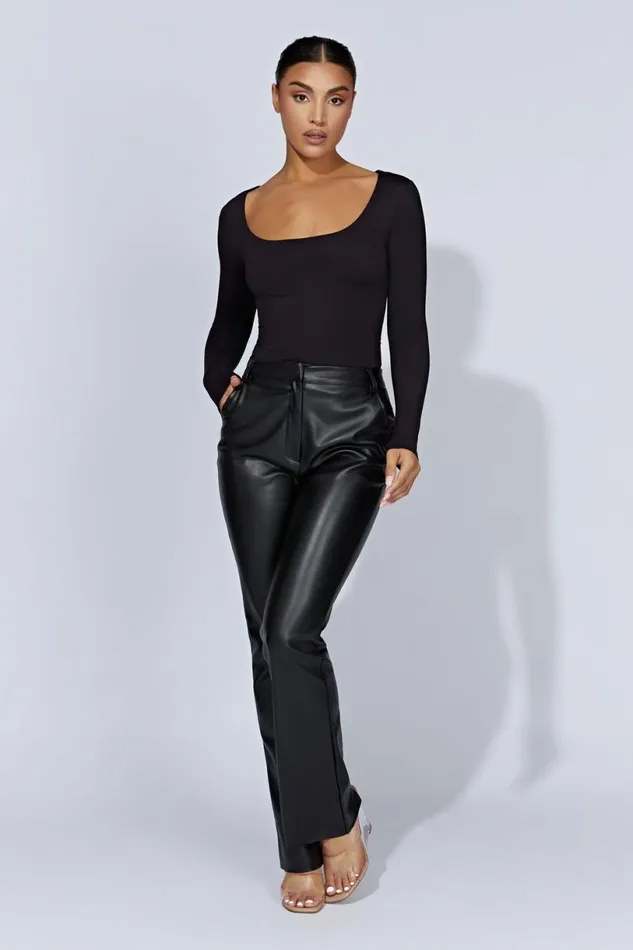Meshki Basic Tops Women Heather Scooped Long Sleeve Top 8211 Black Black