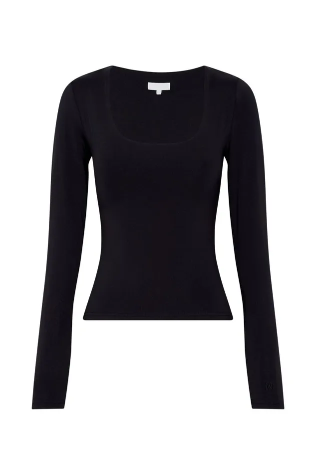 Meshki Basic Tops Women Heather Scooped Long Sleeve Top 8211 Black Black