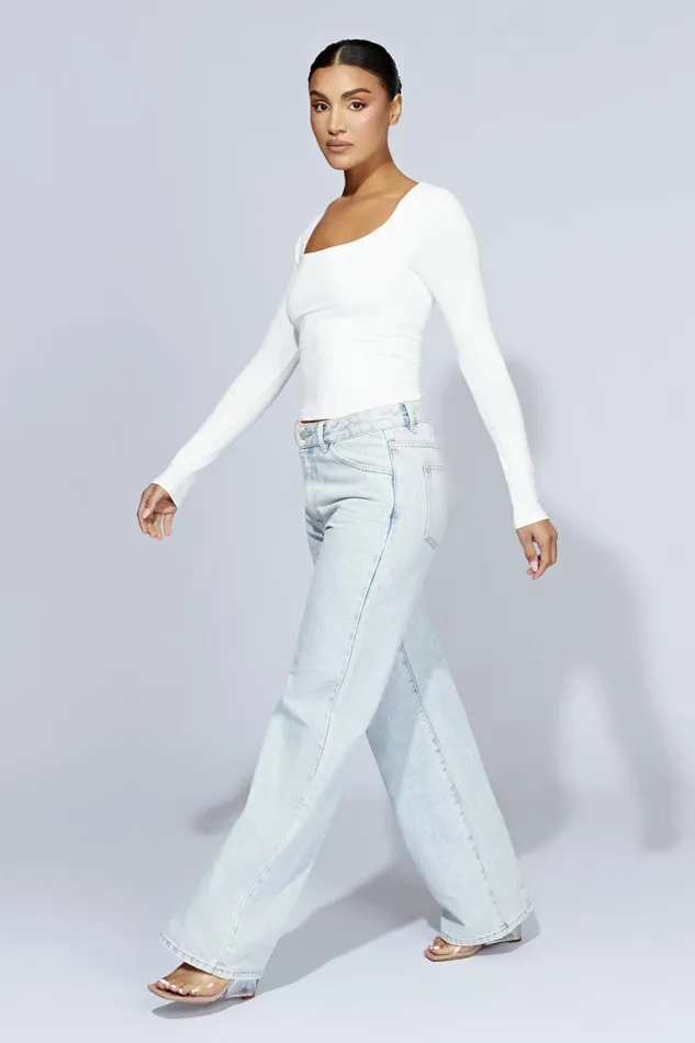 Meshki Basic Tops Women Heather Scooped Long Sleeve Top 8211 White White
