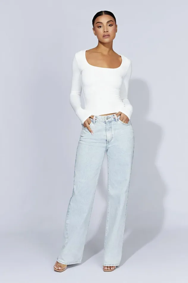 Meshki Basic Tops Women Heather Scooped Long Sleeve Top 8211 White White