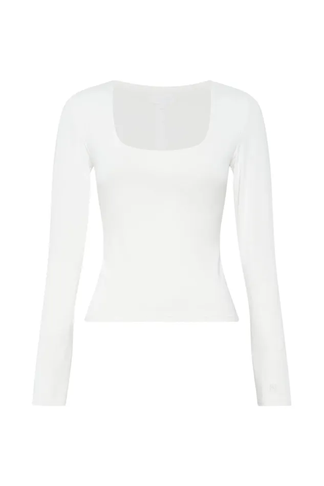 Meshki Basic Tops Women Heather Scooped Long Sleeve Top 8211 White White
