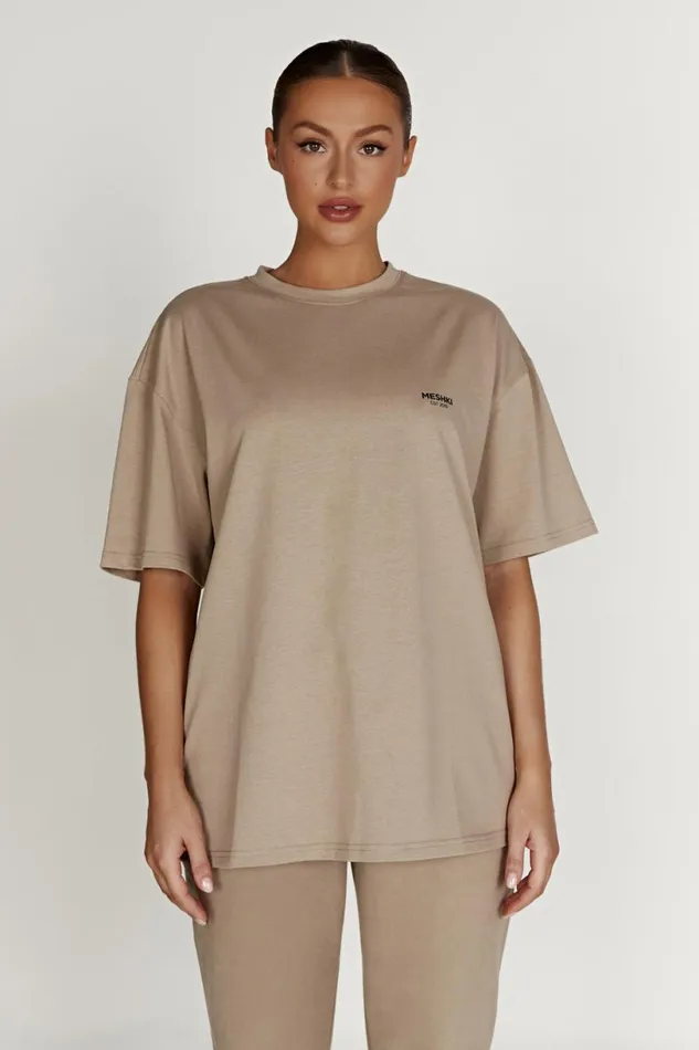 Meshki Basic Tops Women Jaimie Oversized Unisex Tee 8211 Cement Cement