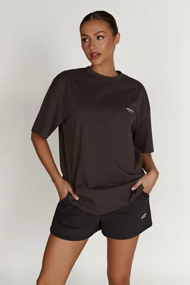 Meshki Basic Tops Women Jaimie Oversized Unisex Tee 8211 Dusk Black Duskblack