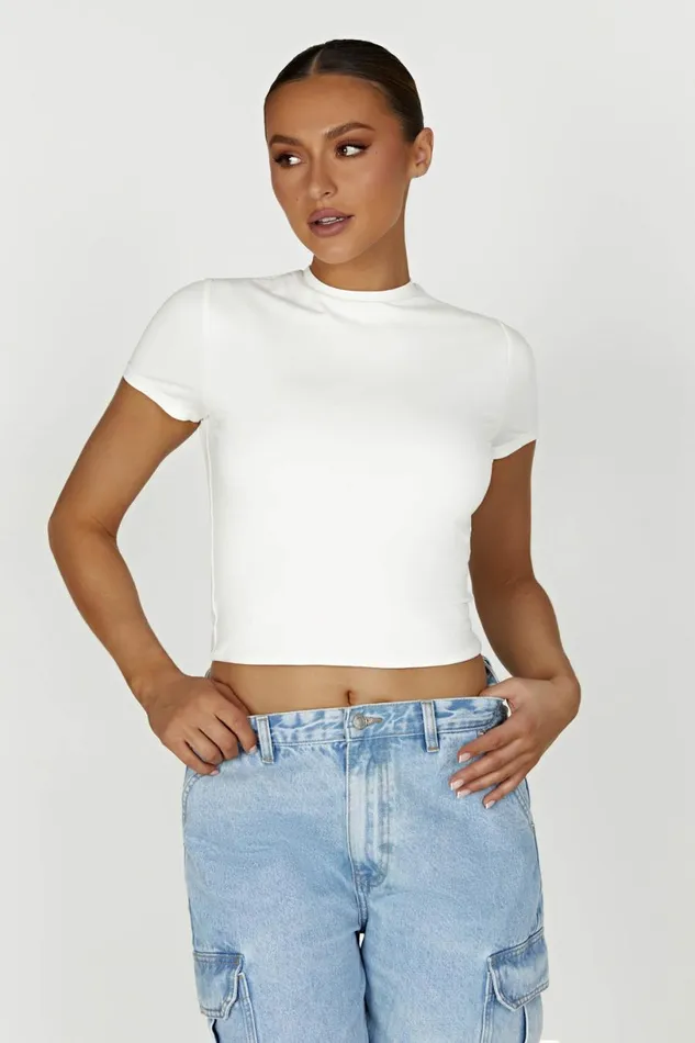 Meshki Basic Tops Women Jeanie Longline TShirt 8211 White White
