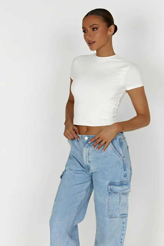 Meshki Basic Tops Women Jeanie Longline TShirt 8211 White White