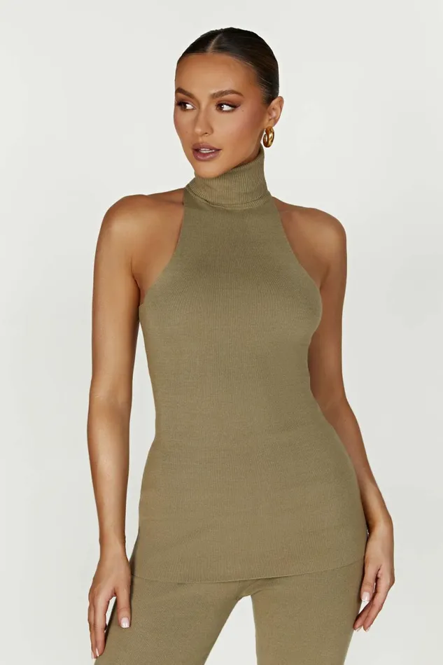 Meshki Basic Tops Women Kelsea Sleeveless Turtleneck Top 8211 Olive Olive