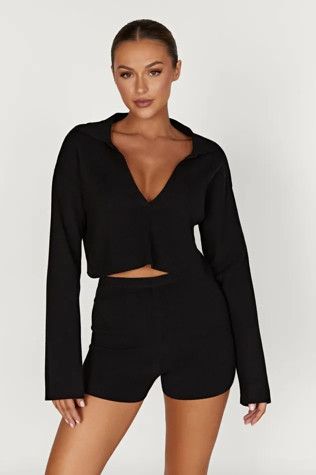 Meshki Basic Tops Women Lennox Collared Knit Jumper 8211 Black Black