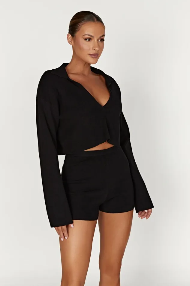 Meshki Basic Tops Women Lennox Collared Knit Jumper 8211 Black Black