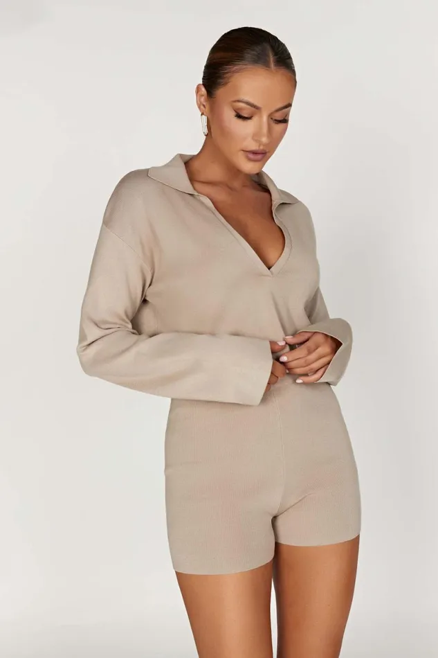 Meshki Basic Tops Women Lennox Collared Knit Jumper 8211 Taupe Taupe