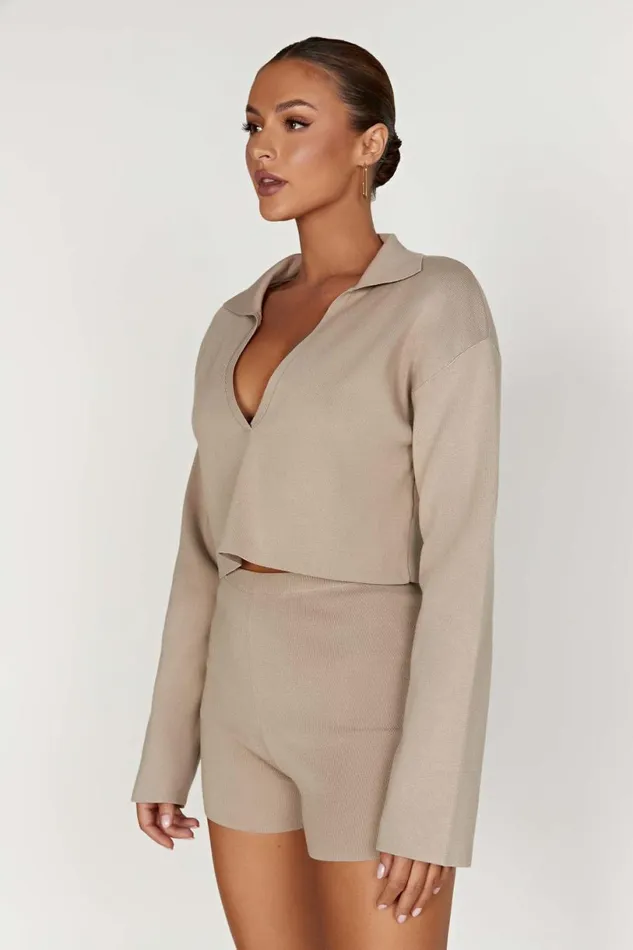 Meshki Basic Tops Women Lennox Collared Knit Jumper 8211 Taupe Taupe